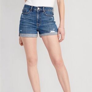 GAP Medium Blue High-Rise Rolled Cuff Denim Shorts